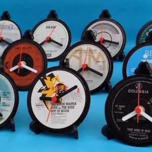 List H - 4&quot; Vinyl Record Upcycled DESK CLOCKS All Recycled Records / Singles . Great Gifts. Many Artists to select