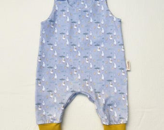 Organic Baby Romper – Handmade Goose Print Jumpsuit, Unisex Baby Outfit, Gift for Newborn