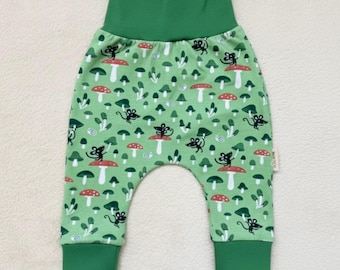Organic Cotton Baby Pants - Handmade Mushroom Meadow Print, Unisex Baby Trousers, Eco-Friendly Gift