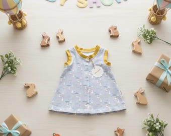 Organic Cotton Baby Dress Goose Print Handmade Outfit for Girls
