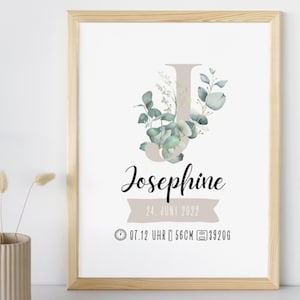 Geburtsposter personalisiert Eukalyptus, Geburtsposter, Babygeschenk, Geschenk zur Geburt, Poster mit Geburtsdaten, für Eltern, Wandkunst
