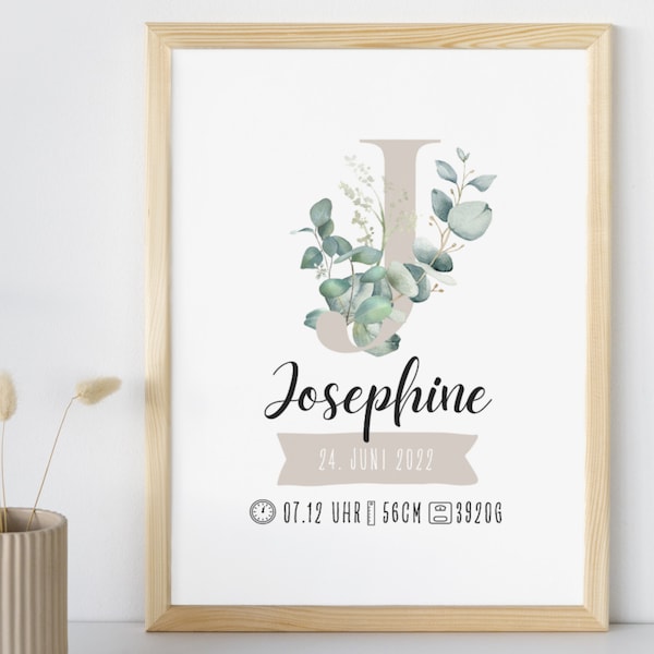 Eucalyptus birth chart, birth poster, baby gift for children's room, birth gift, poster with birth dates, for parents,