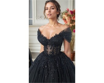 black wedding dress, gothic prom dress, tulle dress, gothic wedding dress,black ball gown,plus size ball gown,masquerade ball gown