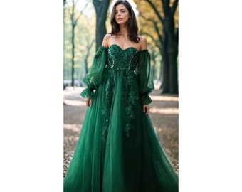 Fairy Prom dress, Green prom dress, fairycore dress, corset wedding dress, elven dress, prom dress ball gown, fairy ball gown, regency gown