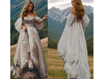 Medieval Dress, Bohemian wedding dress, cottagecore prom dress, milkmaid dress, Fairy dress, renaissance dress