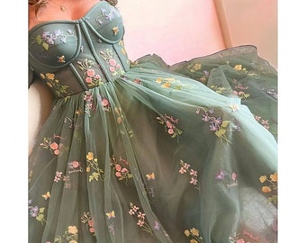 Fairy Prom dress, Green prom dress, fairycore dress, corset wedding dress, elven dress, prom dress ball gown, fairy ball gown, regency gown