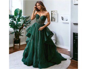 Tulle Fairy Prom dress, Green prom dress, fairycore dress, corset wedding dress, elven dress, prom dress ball gown, fairy ball gown