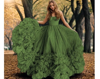 Tulle Fairy Prom dress, Green prom dress, fairycore dress, corset wedding dress, elven dress, prom dress ball gown, fairy ball gown