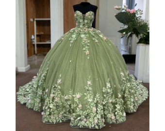 Tulle Fairy Prom dress, Green prom dress, fairycore dress, corset wedding dress, elven dress, prom dress ball gown, fairy ball gown