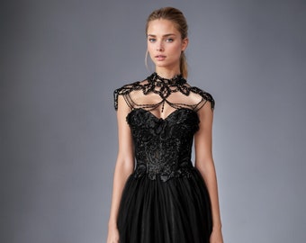 Gothic wedding,Dark Fairy Prom dress,Ball gown,gothic prom dress,black wedding dress,corset ball gown,prom dress fairy