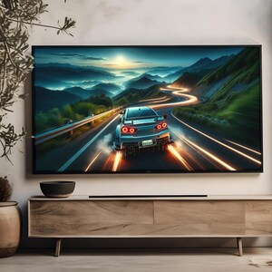 Japanischer Bergsportwagen Kunst, 4K Samsung Rahmen TV Racing Druck, dynamisches Automobiles Wanddekor (digitaler Download)