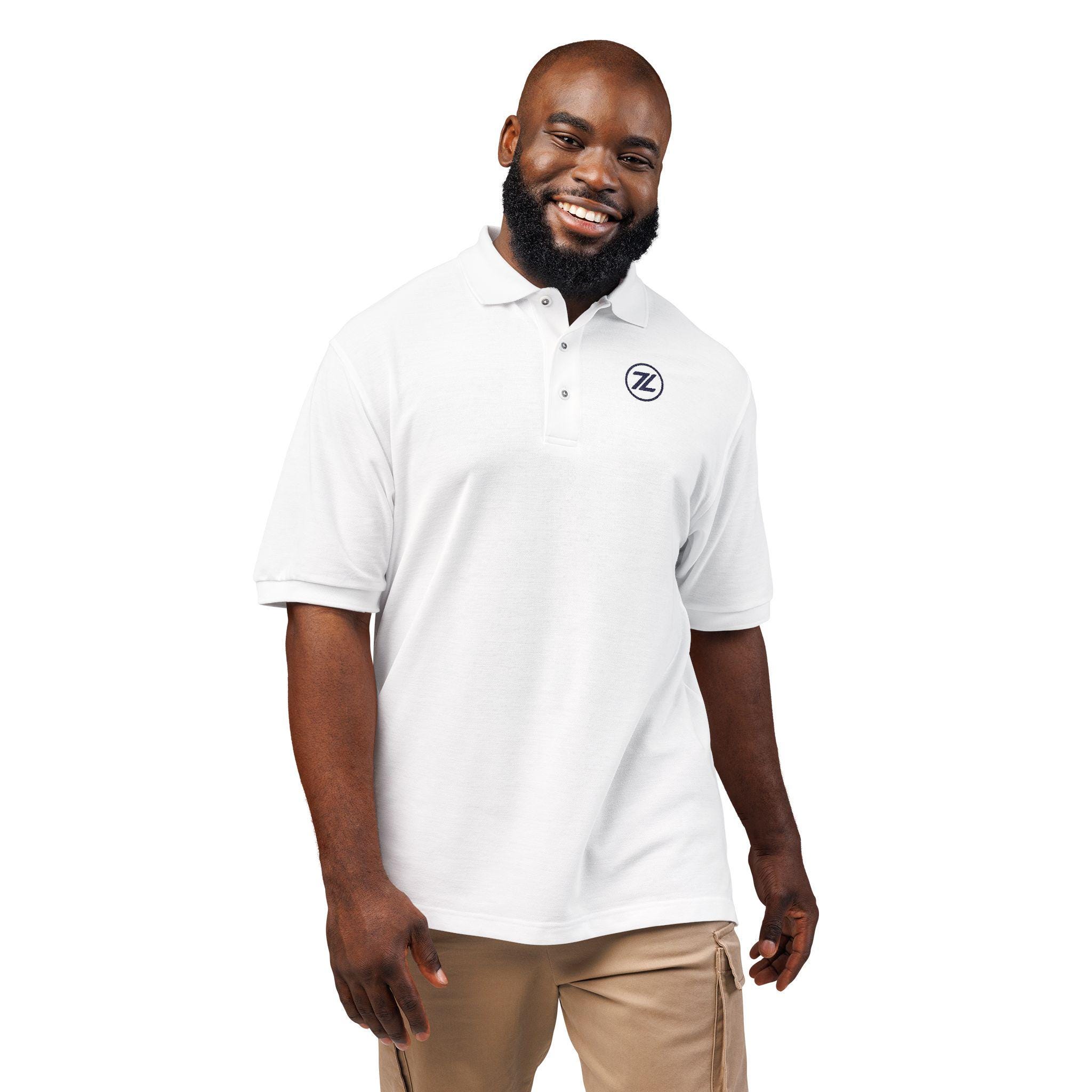 Unisex Embroidered Polo Shirt | Navy Blue Zigzag Effect Logo