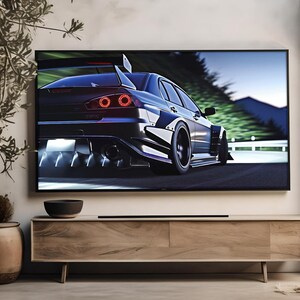 Twilight Car Racing Art, 4K Samsung Frame TV Print, High-Performance Automotive Wall Decor (Digital Download)