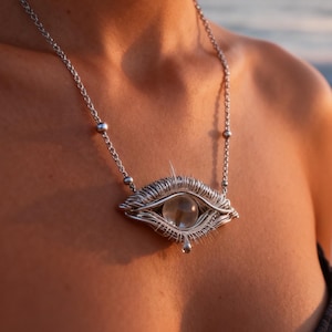 Mystic Eye Clear Quartz Pendant – Handmade Copper Wire Wrapped Necklace