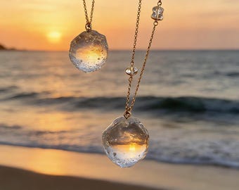 Collar con colgante de cristal crudo de cuarzo de hielo natural, diseño original, joyería llamativa de cuarzo blanco transparente.