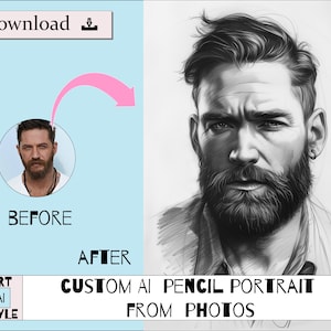 Custom AI Pencil Portrait from Photos, Digital Download, Digital Portrait, Custom portrait, Gift, Wall Art, Digital Art, AI Art