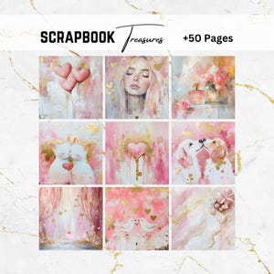 Papier rose pour la Saint-Valentin, coeurs, bonbons, oiseaux, chats, chiens, papier numérique, journal indésirable, papiers de découpage, papier de scrapbooking, feuille d'or