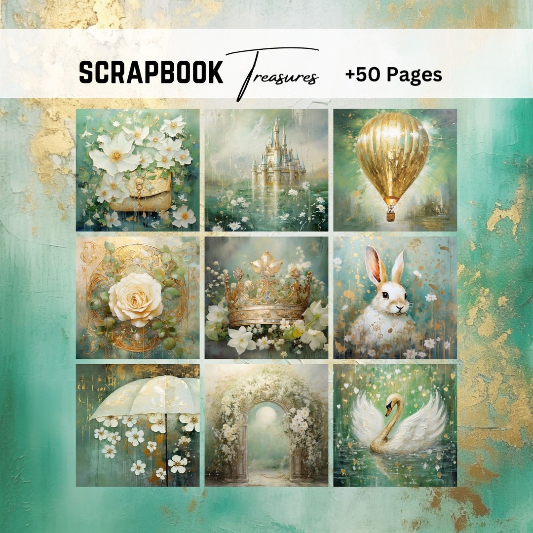 Green and Gold Theme, Big Bundle Shabby Chic Journal, Digital Paper ...