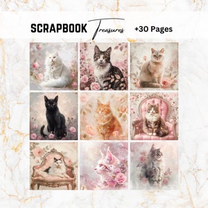 Digitales Katzenpapier, Tabby, Persisch, Manx, Feline, Digitales Papier, Junk Journal, Decoupage Papiere, Scrapbook Papier, Goldfolie Papier