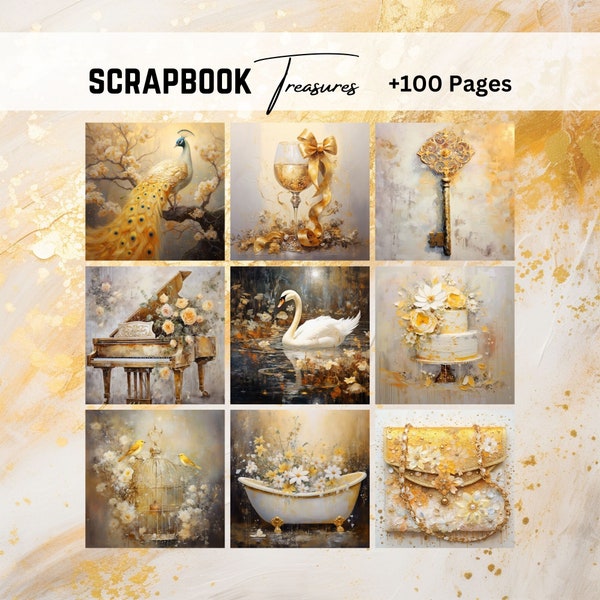 Yellow and Gold Theme, Big Bundle Shabby Chic Journal, Digital paper, Junk Journal, Decoupage Papers, Scrapbook Paper, Gold Foil Paper