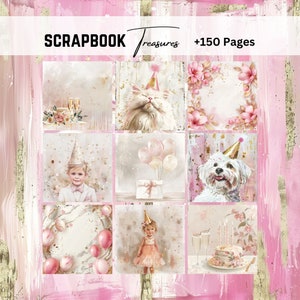 Birthday Gold Theme, Party Seiten, Pink, Shabby Chic Journal, Digitales Papier, Junk Journal, Decoupage Papiere, Scrapbook Papier, Goldfolie Papier