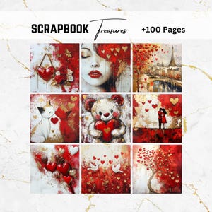 Papier rouge pour la Saint-Valentin, coeurs, bonbons, oiseaux, chats, chiens, papier numérique, journal indésirable, papiers de découpage, papier de scrapbooking, feuille d'or