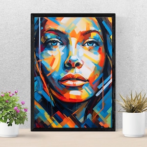 Colorful Woman Portrait Wall Art Print - Abstract Girl Poster - Home Decor Painting - Rainbow Colors Picture - Printable Woman Face Portrait