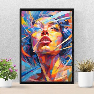 Colorful Woman Portrait Wall Art Print - Abstract Girl Poster - Home Decor Painting - Rainbow Colors Picture - Printable Woman Face Portrait