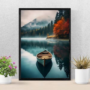 Canoe on Lake Wall Art - Nautical Decoration - Lake Wall Art - Peaceful Nature Digital Print - Scenic Landscape Decor - Inspired Home Decor