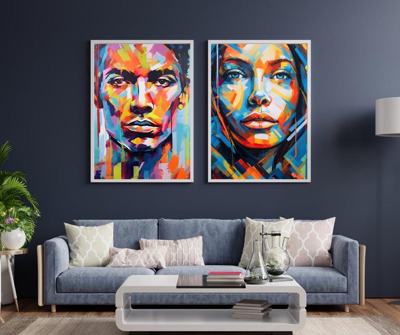Colorful Man Portrait Wall Art Print - Abstract Girl Poster - Home ...