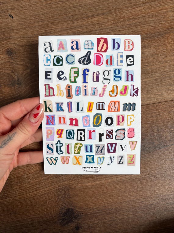Ransom Letter Sticker Sheet, Magazine Letter Sticker, Alphabet Sticker Sheet, Ransom Note Sticker, Scrapbook Stickers, Junk Journal Stickers