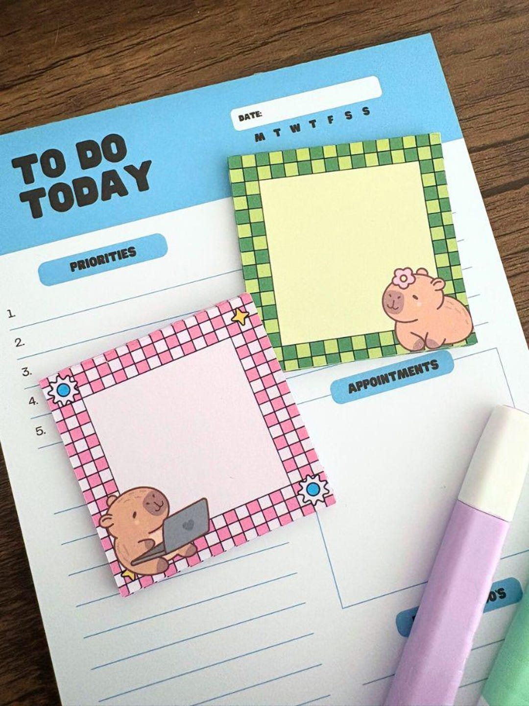 Handmade Adorable Capybara Mini Memo Pad, Set of 2 Pink & Green Mini ...