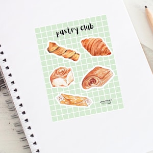 Pastry Club Vinyl Sticker Sheet - Cute Bakery Scrapbooking Stickers, French Pastry Journal Stickers, Cute Baker Stickers, Food Sticker Sheet