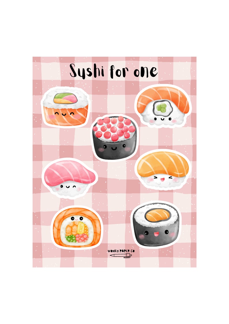 Cute Sushi Stickers Japanese Food Kawaii Sticker Sheet. Kawaii Vinyl ...