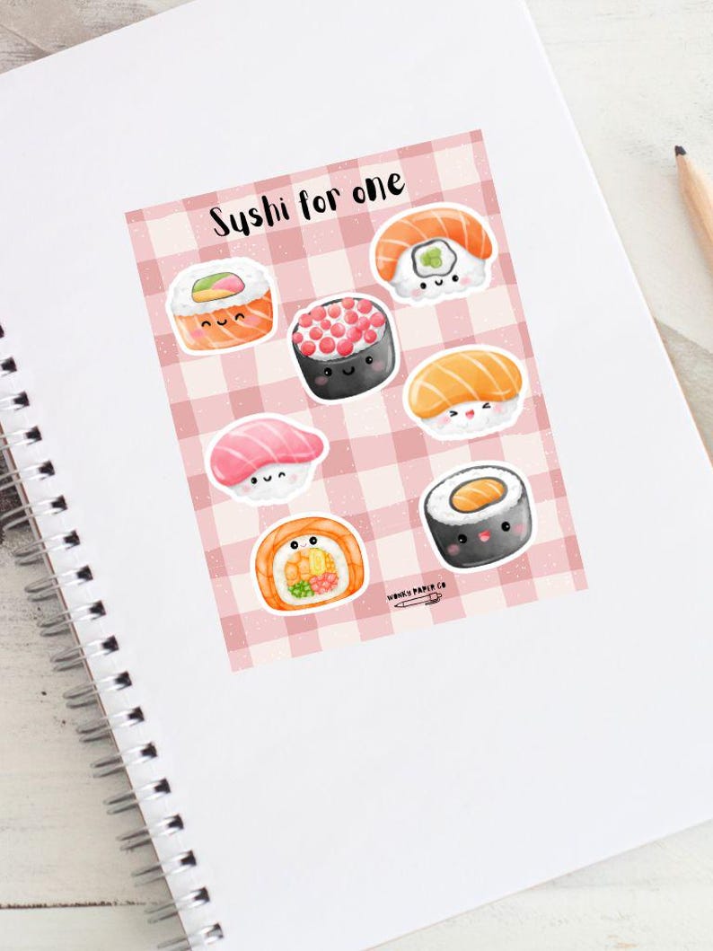 Cute Sushi Stickers Japanese Food Kawaii Sticker Sheet. Kawaii Vinyl ...
