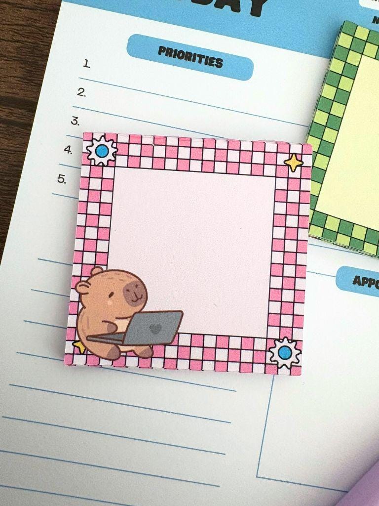 Handmade Adorable Capybara Mini Memo Pad, Set of 2 Pink & Green Mini ...
