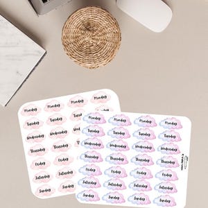 Watercolor Cloud Days of the Week Planner Stickers