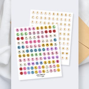 Lettres autocollantes pour bracelet de l'amitié, feuille d'autocollants alphabet, autocollants pour journal indésirable, autocollants de scrapbooking, lettres autocollantes en perles