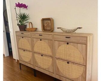 Rattan Shoe Storage Cabinet - Entryway Shoe Organizer - Perfect for A Small Hall Entrance