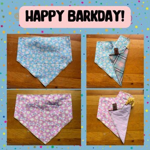 Happy Barkday REVERSIBLE  Scrunchie Neck Dog Bandana All Sizes Birthday