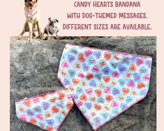 Bandana pour chien Candy Hearts en édition limitée avec messages sur le thème des chiens Saint-Valentin