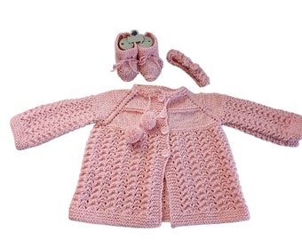 Bebé rosa de 1-2 años, cárdigan para niños, chaqueta hecha a mano