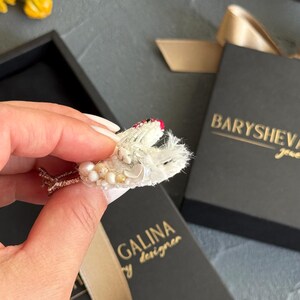 White Chicken Brooch, Handmade Animal Pin, Unique Designer Jewelry, Cute Statement Brooch, Gift for Her image 9