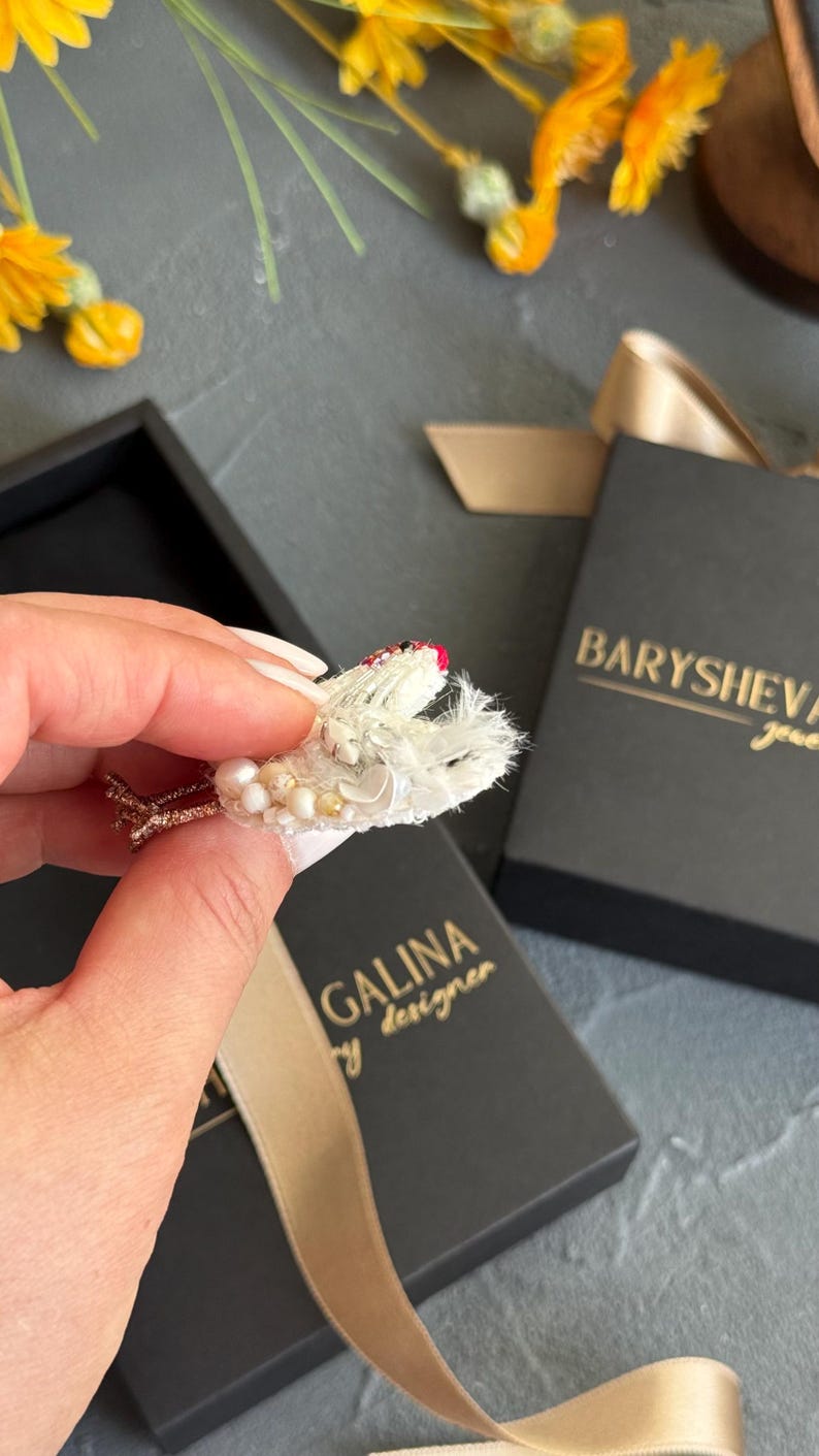 White Chicken Brooch, Handmade Animal Pin, Unique Designer Jewelry, Cute Statement Brooch, Gift for Her image 9