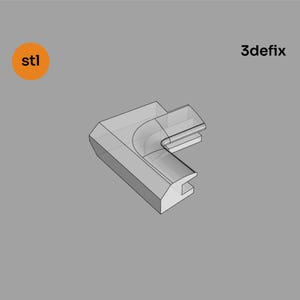 Puede incluir: Una pieza de esquina impresa en 3D para un estante u otro mueble. La pieza está hecha de plástico blanco y tiene un borde redondeado. El formato del archivo es STL.