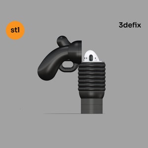 May include: A 3D-rendered black and white object, possibly a faucet or a similar mechanism, against a gray background. The object has a curved handle and a ribbed, cylindrical base. The text "stl" is in an orange circle, and "3defix" is in the upper right.