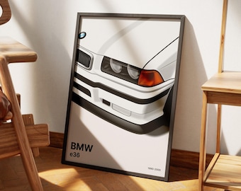 BMW E36 ヴィンテージポスター、90年代カーアートプリント（デジタルダウンロード）