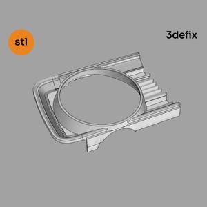 May include: A 3D-rendered, light gray object with a circular opening and a rectangular base. The object has a series of parallel ridges on one side. The word "stl" is in an orange circle in the upper left corner, and "3defix" is in the upper right.