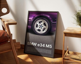 BMW E34 M5 ポスター – デイトナバイオレット、スタイル21ホイール（デジタルダウンロード）