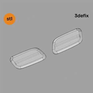 May include: Two 3D printed plastic door handles, shown in a wireframe view. The handles are rectangular with a slight curve on the edges. The handles are designed to be flush mounted.